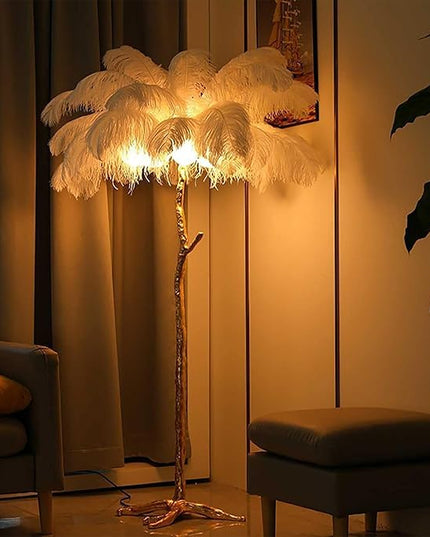 Ostrich Feather Floor Lamp Modern Ostrich Feather LED feather lamp floor Lamp Dimmable Standing feather floor lamp for Living Room Bedroom（White） - LeafyLoom