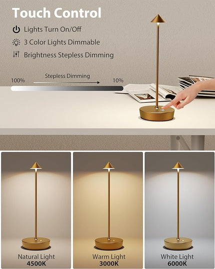 Cordless Table Lamps Rechargeable, 6000mAh Battery Operated LED Desk Lamp Outdoor Waterproof Portable Touch Dimmable Table Night Light for Patio Restaurant Dining Home Bronze - LeafyLoom