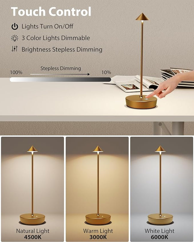 Cordless Table Lamps Rechargeable, 6000mAh Battery Operated LED Desk Lamp Outdoor Waterproof Portable Touch Dimmable Table Night Light for Patio Restaurant Dining Home Bronze - LeafyLoom