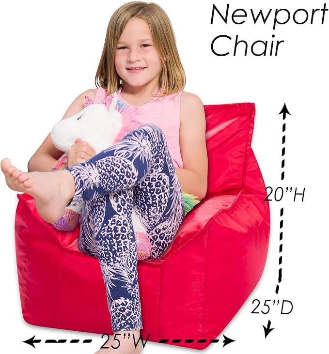 Posh Creations Bean Bag Chair Structured Comfy Seat Use for Gaming, Reading and Watching TV, Newport, Red - LeafyLoom