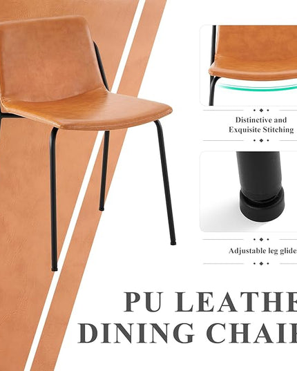 COLAMY Leather Dining Chairs Set of 6, Kitchen Dining Chairs with Back with Metal Legs for Kitchen Dining Living Room Restaurant Shop, Light Brown - LeafyLoom
