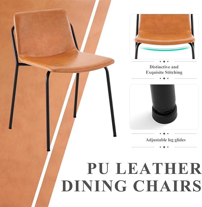 COLAMY Leather Dining Chairs Set of 6, Kitchen Dining Chairs with Back with Metal Legs for Kitchen Dining Living Room Restaurant Shop, Light Brown - LeafyLoom