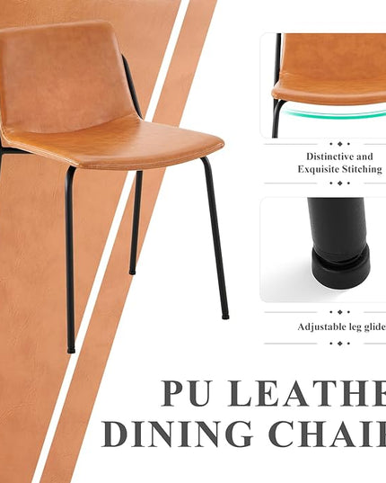 COLAMY Leather Dining Chairs Set of 2, Kitchen Dining Chairs with Back with Metal Legs for Kitchen Dining Living Room Restaurant Shop, Light Brown - LeafyLoom