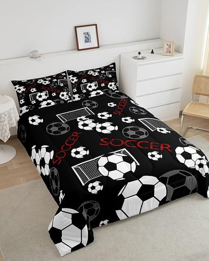 Feelyou Football Comforter Set Queen Size Rugby Sports Comforter for Kids Teens Adults Soccer Ball Game Bedding Set Gift for Football Lover Duvet Set Room Decor 3Pcs with 2 Pillow Case - LeafyLoom
