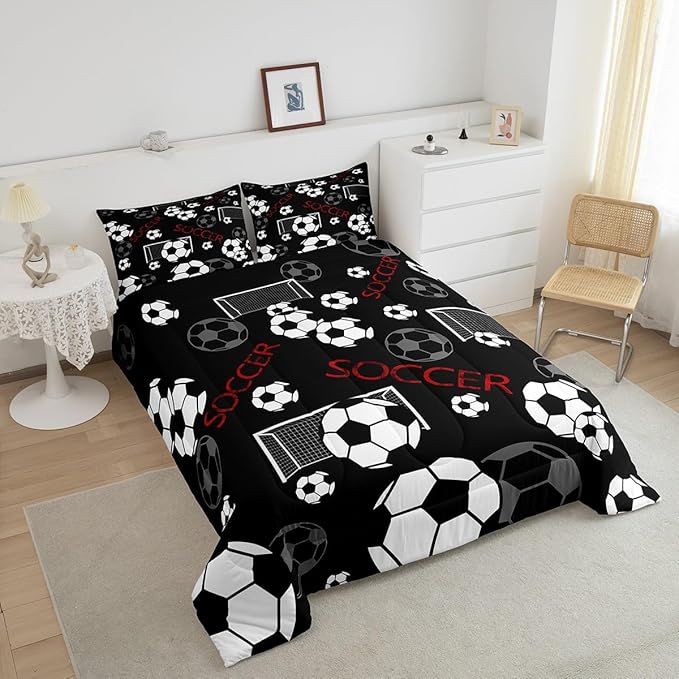 Feelyou Football Comforter Set Queen Size Rugby Sports Comforter for Kids Teens Adults Soccer Ball Game Bedding Set Gift for Football Lover Duvet Set Room Decor 3Pcs with 2 Pillow Case - LeafyLoom