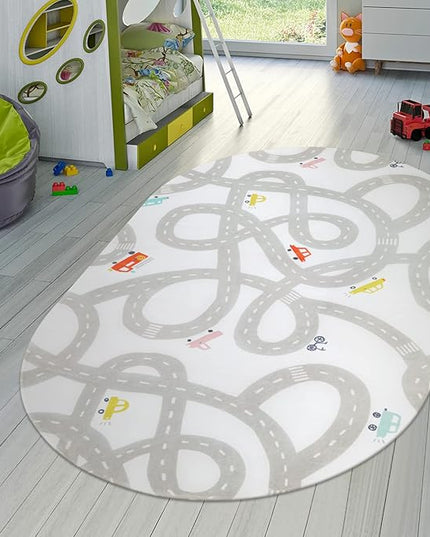 Road Traffic Kids Rug Children Playing with Cars Playmat 4x6 Ft, Washable Play Carpet for Kids Playroom, Non-Slip Have Fun Safe Baby Nursery Rug for Toddler Boy's Bedroom Game Room Grey - LeafyLoom