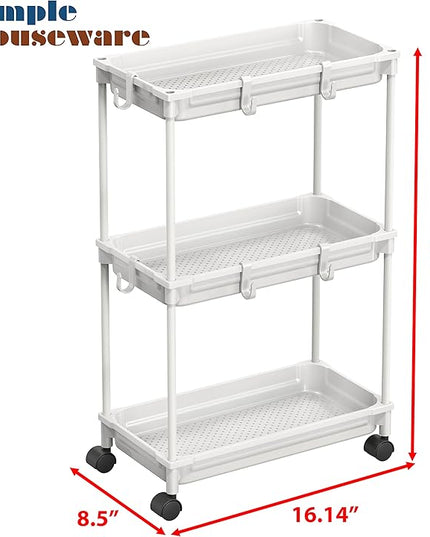 Simple Houseware Standard 3-Tier Slim Rolling Storage Cart, White - LeafyLoom