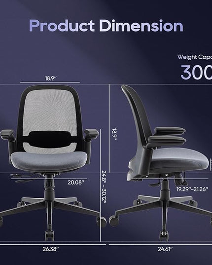 COLAMY 3084 Ergonomic Mesh Chair 300lbs, OfficeChair, Home Office DeskChair with Adjustable Seat Slider, Lumbar Support, Tilt and 3D Armrests, Mid Back-black & Grey - LeafyLoom