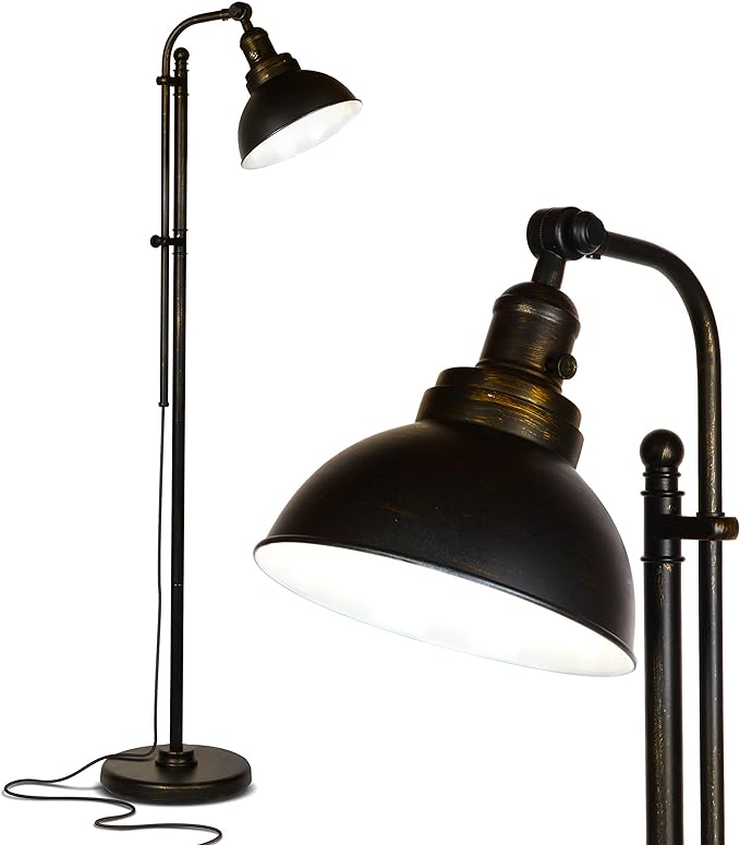 Brightech Dylan Industrial Floor Lamp for Living Rooms & Offices, Bright LED Floor Lamp – Charming Farmhouse Floor Lamp, Adjustable Head Standing Lamp for Bedroom Reading, Stunning Living Room Decor - LeafyLoom