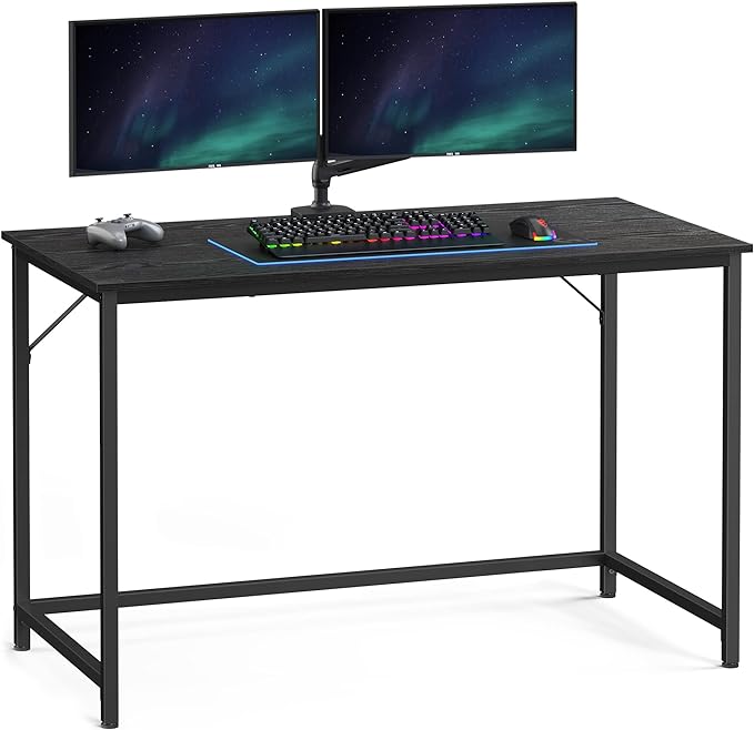 VASAGLE Computer Desk, Gaming Desk, Home Office Desk, for Small Spaces, 23.6 x 47.2 x 29.5 Inches, Industrial Style, Metal Frame, Black with Wood Grain ULWD039B56 - LeafyLoom