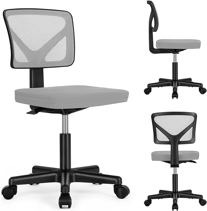 Sweetcrispy Office Computer Desk Chair, Ergonomic Low-Back Mesh Rolling Work Swivel Chairs with Wheels, Armless Comfortable Seat Lumbar Support for Home,Bedroom,Study,Student,Adults, Grey - LeafyLoom