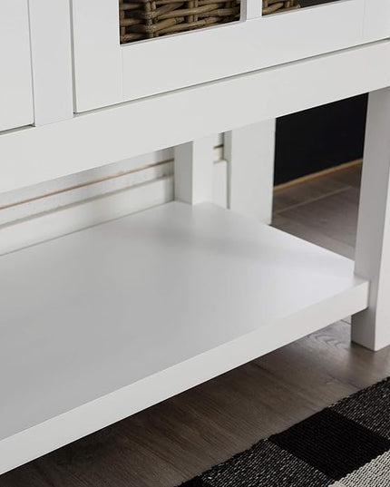 Walker Edison Charlotte Classic Glass Door Storage Buffet, 52 Inch, White - LeafyLoom