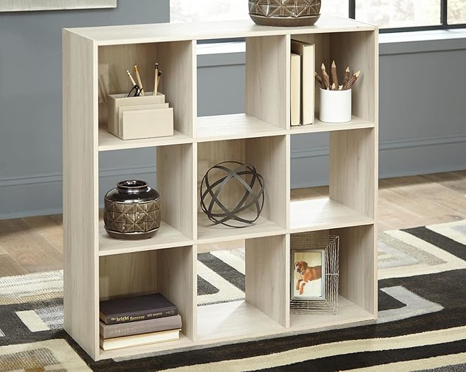 Signature Design by Ashley Socalle Modern 9 Cube Storage Organizer or Bookcase, Beige - LeafyLoom