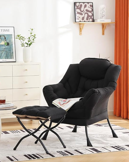 Cozy Lazy Chair and Ottoman, Large Contemporary Accent Lounge Chair Set, Leisure Upholstered Reading Armchair for Bedroom, Living Room, Dorm Rooms, Office - LeafyLoom