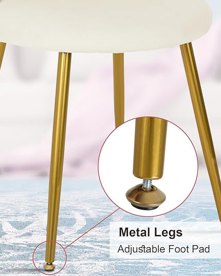 Vanity Chair for Makeup Room - Midcentury Modern Accent Chair for Living Room Bedroom, Makeup Chair with Back Support Velvet Chair with Gold Legs (Cream) - LeafyLoom