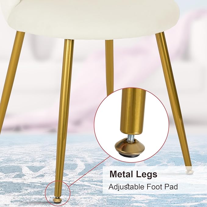 Vanity Chair for Makeup Room - Midcentury Modern Accent Chair for Living Room Bedroom, Makeup Chair with Back Support Velvet Chair with Gold Legs (Cream) - LeafyLoom