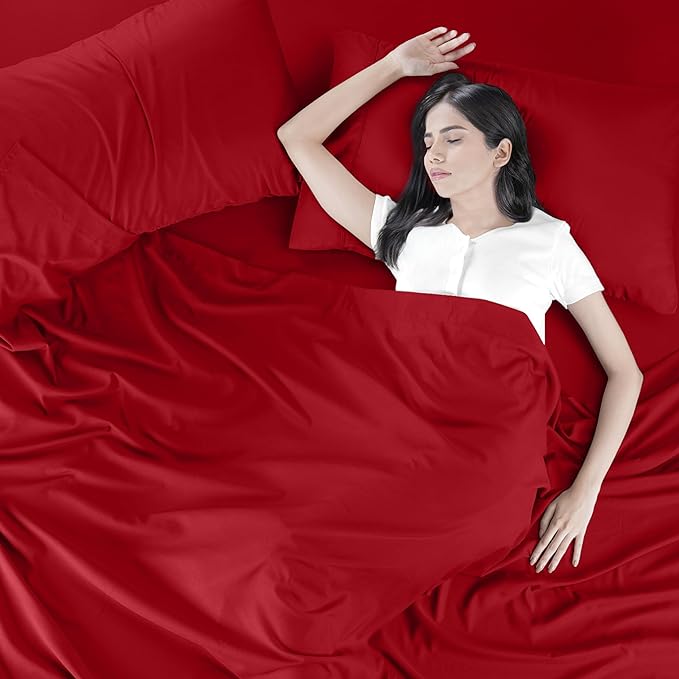 Utopia Bedding Queen Bed Sheets Set - 4 Piece Bedding - Brushed Microfiber - Shrinkage and Fade Resistant - Easy Care (Queen, Red) - LeafyLoom