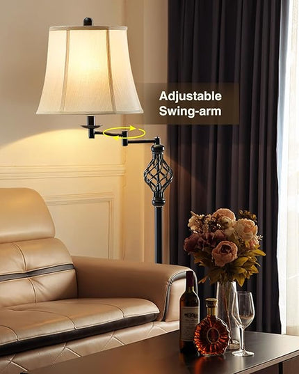 3 Color Temperature LED Floor lamp, Traditional 350° Adjustable Swing Arm Floor Lamp Vintage Pole lamp Farmhouse Lamp for Living Rooms & Offices, Rustic Standing Lamp for Bedroom Reading - LeafyLoom