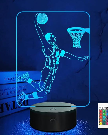 FULLOSUN Basketball 3D Night Light, Basketball Sport Gifts Bedside Lamp for Xmas Holiday Birthday Gifts for Kids Basketball Fan with Remote Control 16 Colors Changing + 4 Changing Mode + Dim Function - LeafyLoom