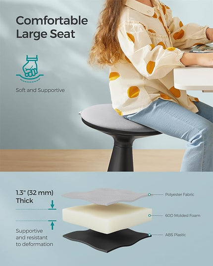 SONGMICS Kids Wobble Chair, Wiggle Stool for Kids Ages 5-8, Comfortable 60D Foam Seat, Breathable Fabric, Anti-Slip Base, 14.2-Inch High, Tool-Free Assembly, Ink Black and Dove Gray UOSC009B01 - LeafyLoom