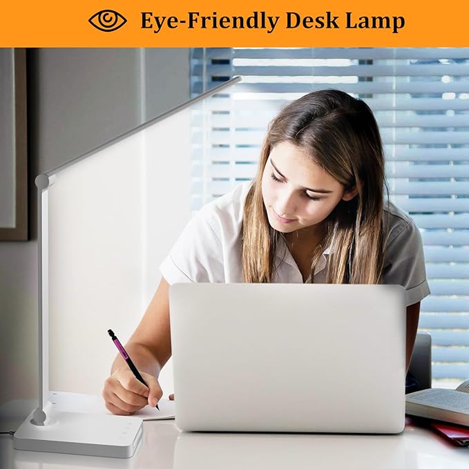 Dott Arts LED Desk Lamp with USB Ports,Touch Desk Lamps for Home Office with 5 Color Modes,3 Brightness Desk Light with Small Night Light,Reading Lamp Table LED Lamp for Bedroom Bedsid Study White - LeafyLoom