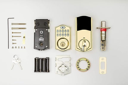 Kwikset 914 Traditional Keypad SmartCode Electronic Deadbolt Smart Lock featuring SmartKey Security and ZigBee 3.0 Technology in Polished Brass Kwikset