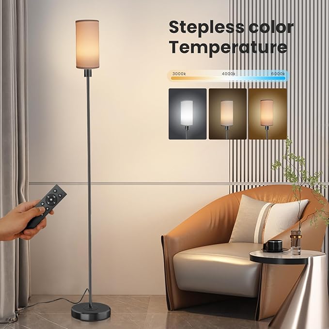Floor Lamp for Living Room with 3 Color Temperature LED Bulb, Modern Standing Lamp with Remote Control, 68" Tall Pole Floor Lamp for Office, Bedroom, Reading (Bulb Included) - LeafyLoom