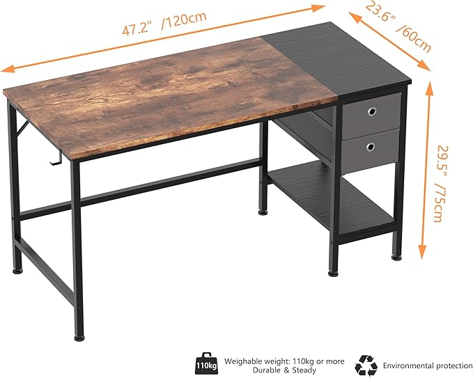 HOMIDEC Office Desk, Computer Desk with Drawers 47" Study Writing Desks for Home with Storage Shelves, Desks & Workstations for Home Office Bedroom - LeafyLoom