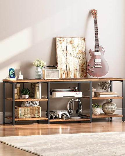 HOOBRO LED TV Stand for 65 Inch TVs with Charging Station, Gaming Entertainment Center with Open Storage, Media TV Console Table, TV Stand for Living Room, Bedroom, Rustic Brown and Black BF20UDDS01 - LeafyLoom