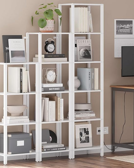 TUTOTAK Bookshelf, 5-Tier Tall Book Shelf, Narrow Bookcase for Small Space, DIY Stackable Bookshelf, for Living Room, Office, Study, Entryway, Industrial, White BS01BW005 - LeafyLoom