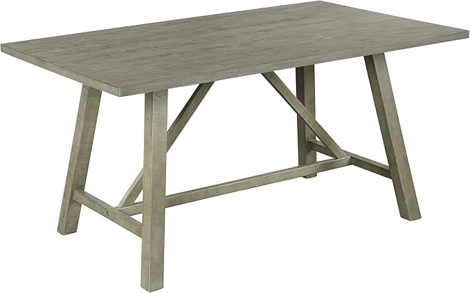 6-Piece Rustic Style Wood Dining Table Set with Bench and 4 X-Back Cushion Chairs for Kitchen Dinette Room, Gray, 1 - LeafyLoom