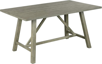 6-Piece Wood Rectangle Dining Table Set with Bench and 4 Upholstered Chairs for Kitchen Living Room, Farmhouse Rustic Style, Gray, 60" L x 36" W x 29.9" H - LeafyLoom