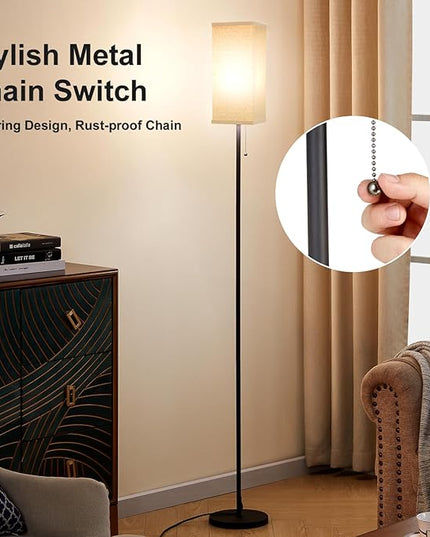 Floor Lamps for Living Room Bedroom - 3 Color Temperature Silver Floor Lamp Set of 2, Modern Standing Lamps with Pull Chain Switch Beige Shade, Tall Lamp for Corner Office(2 Pack) - LeafyLoom