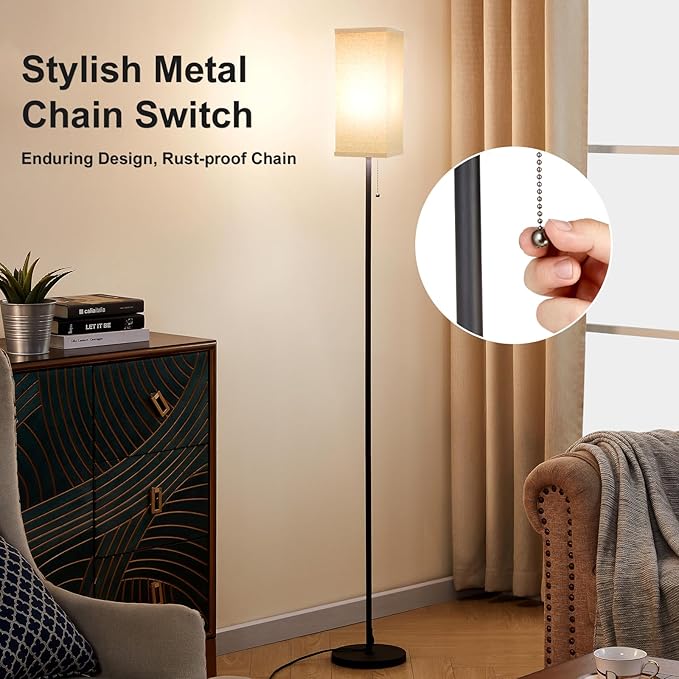 Floor Lamps for Living Room Bedroom - 3 Color Temperature Silver Floor Lamp Set of 2, Modern Standing Lamps with Pull Chain Switch Beige Shade, Tall Lamp for Corner Office(2 Pack) - LeafyLoom