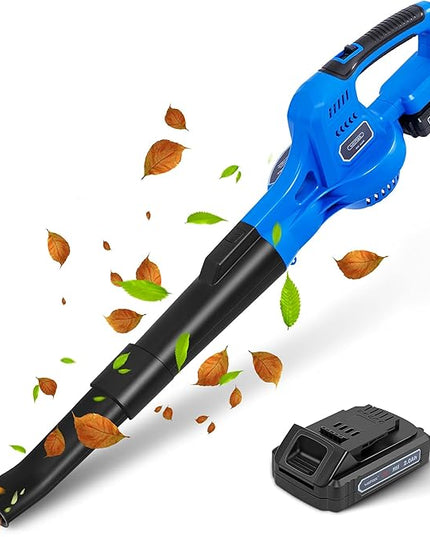 20V Cordless Leaf Blower with Battery and Charger, Leaf Blower Battery Operated, Rechargeable Electric Handheld Leaf Blowers Variable Speed with 2 Tubes for Patio, Leaves Blowing-Blue - LeafyLoom