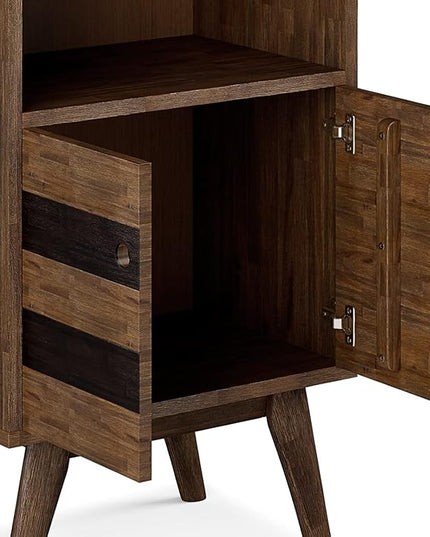 SIMPLIHOME Clarkson SOLID ACACIA WOOD 22 Inch Wide Contemporary Bookcase with Storage in Rustic Natural Aged Brown, For the Living Room, Study Room and Office - LeafyLoom