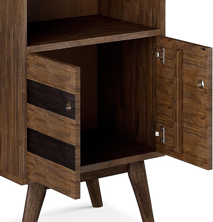 SIMPLIHOME Clarkson SOLID ACACIA WOOD 22 Inch Wide Contemporary Bookcase with Storage in Rustic Natural Aged Brown, For the Living Room, Study Room and Office - LeafyLoom