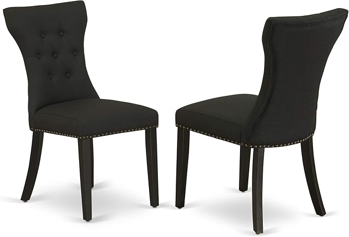 East West Furniture ESGA3-BCH-24 Eden 3 Piece Kitchen Set for Small Spaces Contains a Round Dining Room Table with Pedestal and 2 Linen Fabric Padded Chairs, 30x30 Inch, Black & Cherry - LeafyLoom