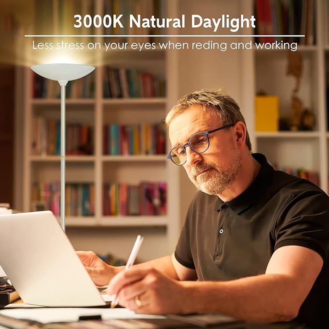 Floor Lamp, 70.5 InchTorchiere Standing Lamp, 20W 2000LM LED Halogen Floor Lamp,Stepless Dimmable, Touch Control, 50000hrs Lifespan, Pale Floor Lamps for Living Room, Standing Lamps for Bedroom, White - LeafyLoom