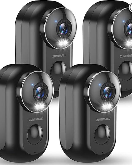 ZUMIMALL Security Cameras Wireless Outdoor, 4 Packs, 2K Cameras for Home Security, Outdoor/Indoor Camera Battery Powered, 2.4G WiFi, Magnetic Mount,3MP Color Night Vision/Siren/PIR/AI/Cloud/Alexa ZUMIMALL