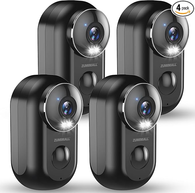 ZUMIMALL Security Cameras Wireless Outdoor, 4 Packs, 2K Cameras for Home Security, Outdoor/Indoor Camera Battery Powered, 2.4G WiFi, Magnetic Mount,3MP Color Night Vision/Siren/PIR/AI/Cloud/Alexa ZUMIMALL