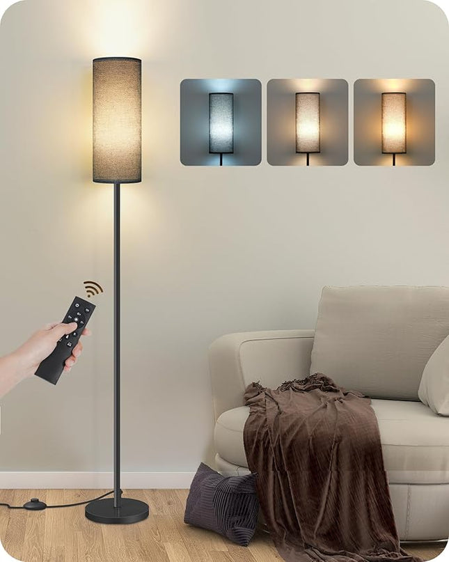 Dimmable Floor Lamp for Living Room, Corner Floor Lamp with Remote, 66'' Standing Tall Lamp, Linen Lampshade, 10W 800LM LED Bulb for Bedroom Study, FCC Listed Black B06LD05 - LeafyLoom