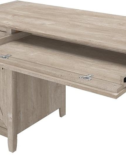Bush Furniture Key West Computer Desk with Storage | Farmhouse PC Table for Home Office in Washed Gray | 54W x 24D - LeafyLoom