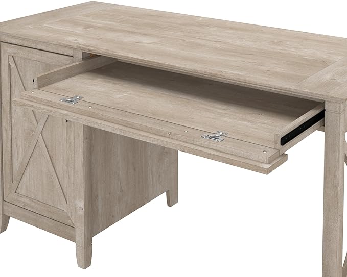 Bush Furniture Key West Computer Desk with Storage | Farmhouse PC Table for Home Office in Washed Gray | 54W x 24D - LeafyLoom