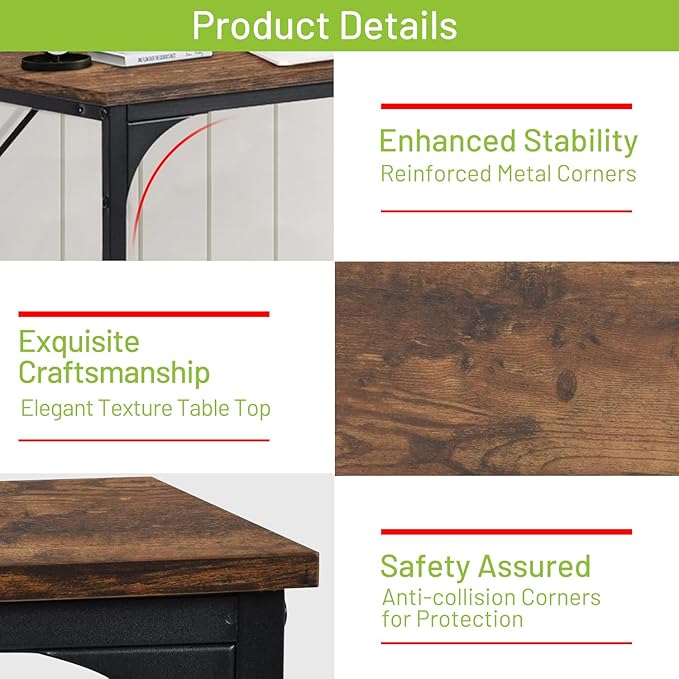 FurnitureR 31.5" Home Office Table Simple Style Computer Desk Laptop PC Writing Table Sturdy Metal Frames for Study Room, Rustic Brown - LeafyLoom