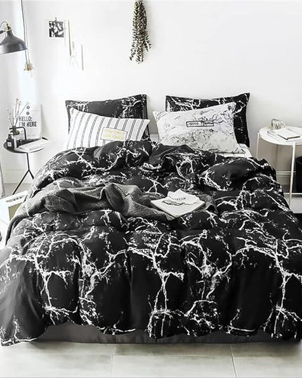 Black Marble Comforter Set Cal King Black Bedding Set Women Black Marble Comforter Lightweight Soft Black Marble Bedding Men Durable Black Marble Quilt Breathable Bed Comforter Set Cal King - LeafyLoom