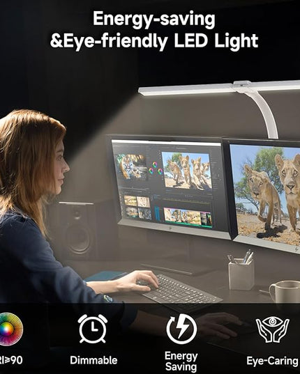 SKYLEO Desk Lamp - Double Head LED Desk Light for Home office - 24W Eye Caring - Touch Control - 5 Color Modes X 11 Brightness Levels - 2400LM - Timmer & Memory Function - White - LeafyLoom