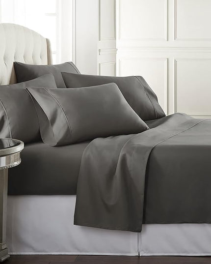 Danjor Linens California King Sheet Set - 6 Piece Set Including 4 Pillowcases - Deep Pockets - Breathable, Soft Bed Sheets - Wrinkle Free - Machine Washable - Gray Cal King Bed Sheets - 6 pc - LeafyLoom