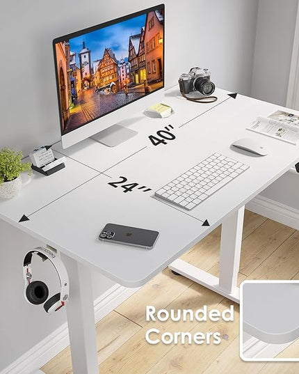 STARY Electric Adjustable Height Sit Stand Home Office Desk with Splice Board, 40x24, White Desktop/White Frame - LeafyLoom