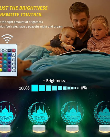 Ramadan Mubarak Decorations for Home, Islam Eid Ramadan Light LED with Remote 16 Color Flashing, Ramadan Gifts for Home Bedroom Decor Believers Family Friends Muslims - LeafyLoom